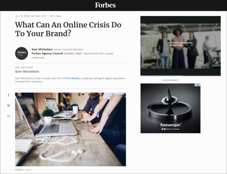 Online Crisis: Our Advice, on Forbes - Five Blocks